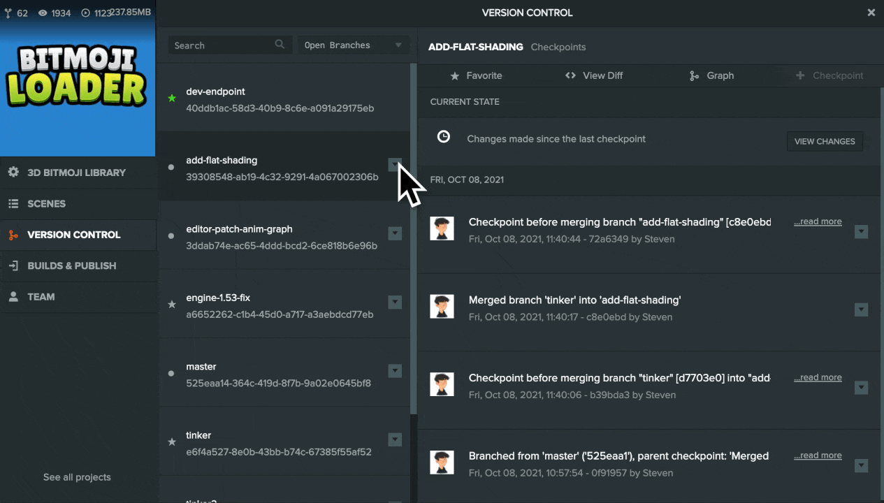 Favorite a branch via menu