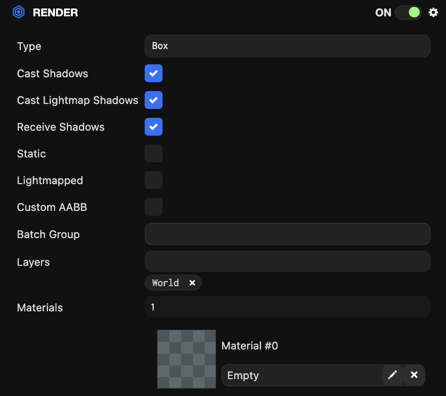 Render Component Settings