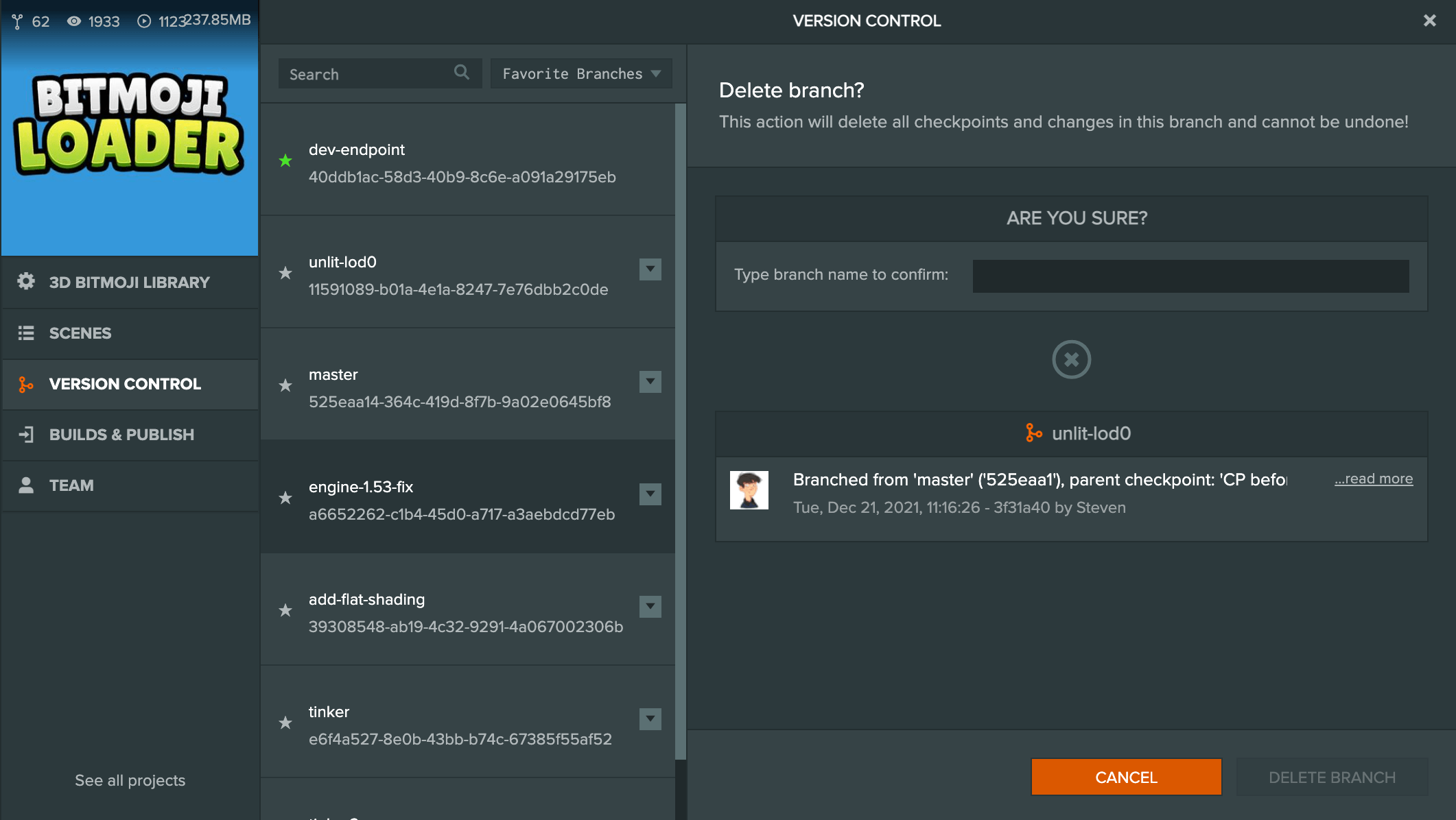Delete a branch warning